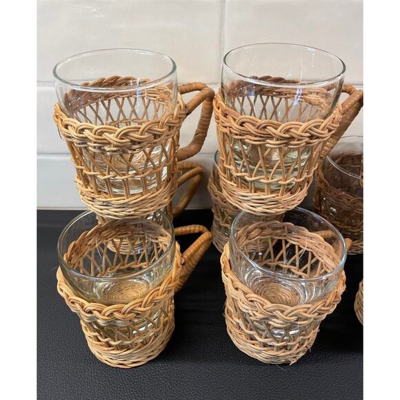 Vintage Woven Rattan Wicker Drinkware Holders Glass Cups (Set of 6) - Picture 9 of 10